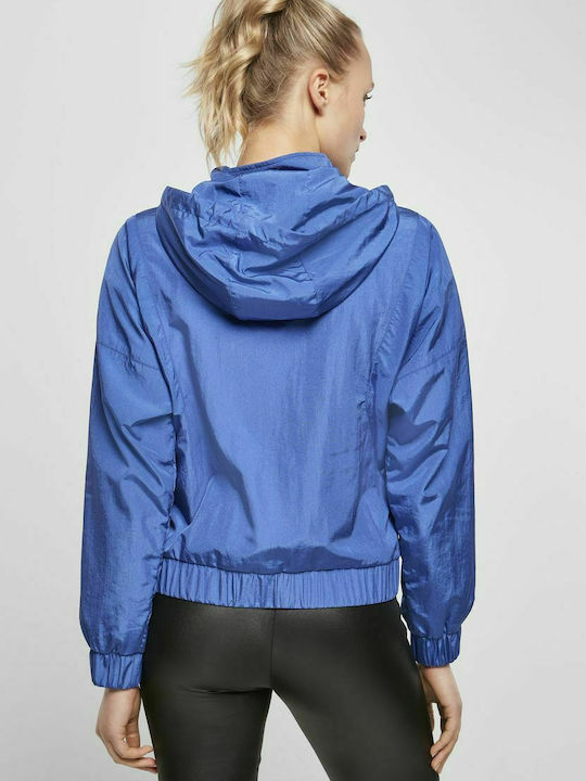 Urban Classics TB4073 Women's Short Sports Jacket for Winter with Hood Blue