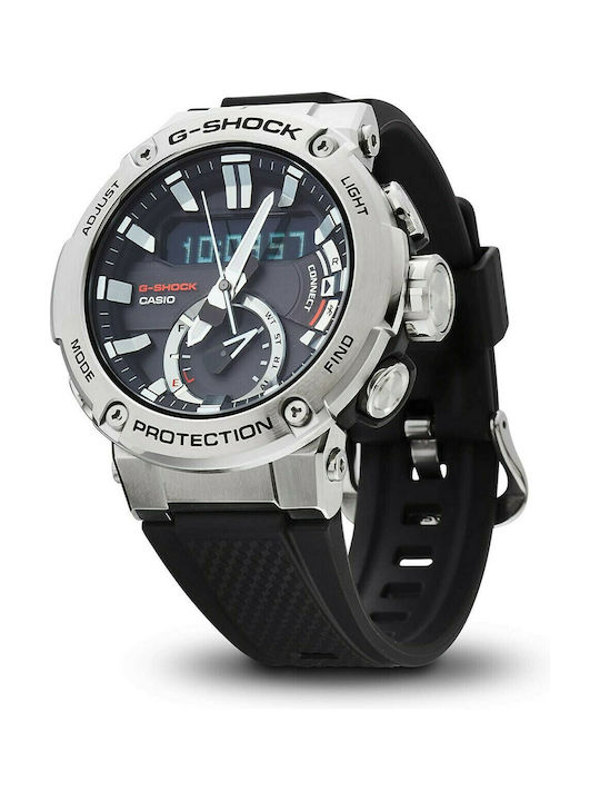 Casio G-Shock G-Steel Ανδρικό Ρολόι 49.2mm Χρονογράφος Solar με Μαύρο Καουτσούκ Λουράκι