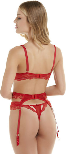 Miss Rosy 8144 Strumpfband aus Spitze Zartfärbige Rot
