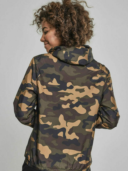 Urban Classics TB2015 Women's Short Sports Jacket for Winter with Hood Wood Camo