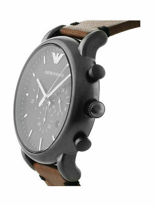 Luigi Herrenuhr 46mm Chronograph Batterie mit Braun Lederarmband