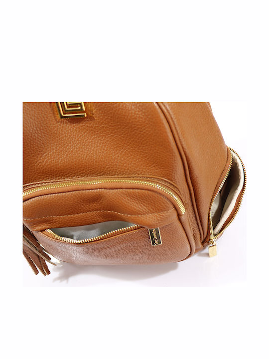 Кожена Дамска Чанта Раница Tabac Brown / Gold