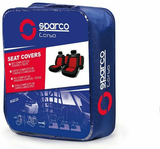 Sparco Set Huse Auto 9buc Poliester Roșu / Negru