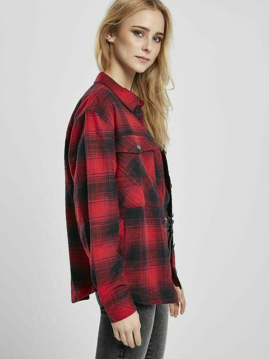 TB3767 Γυναικείο Καρό Κόκκινο Overshirt Oversized
