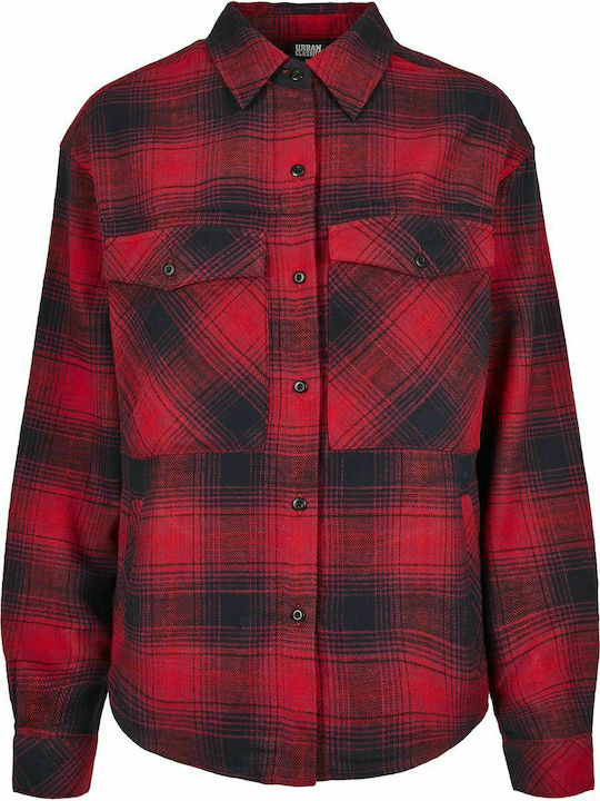 TB3767 Γυναικείο Καρό Κόκκινο Overshirt Oversized