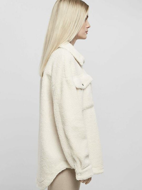 Sherpa Γυναικείο Λευκό Overshirt Oversized