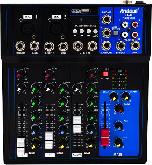 Andowl Q-4L Q-4L Αναλογική Κονσόλα 4.0 Καναλιών με Phantom Power & 2 Εισόδους XLR & Bluetooth