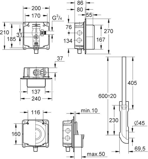 Grohe Pressable Built-in Flushometer Valve 3/4" 37153000