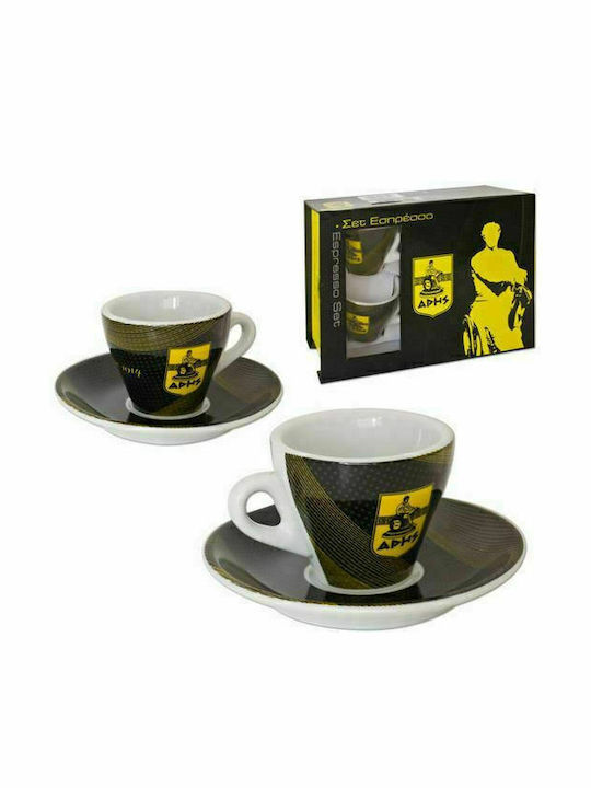 Fanatics Άρης Set Căni Espresso din Porțelan Negre 2buc