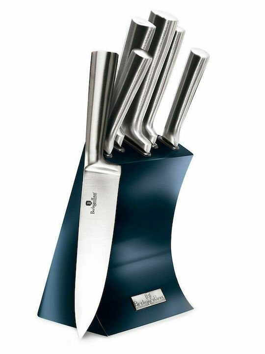 Berlinger Haus Metallic Line Knife Set With Stand of Stainless Steel Aquamarine Collection BH-2452 5pcs