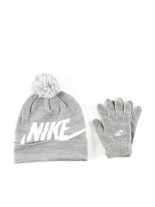 Swoosh Kinder Mütze Set Gestrickt Gray