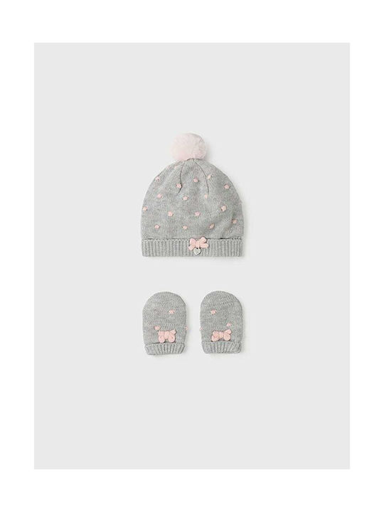 Kids Beanie Set with Gloves Knitted Gray