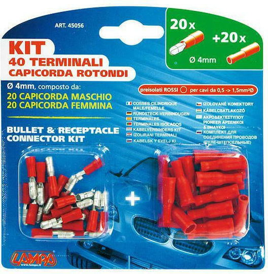 Lampa Bullet & Receptacle Connector Kit 40Pcs Комплект електрически терминали с изолация Червен в комплект от 40бр