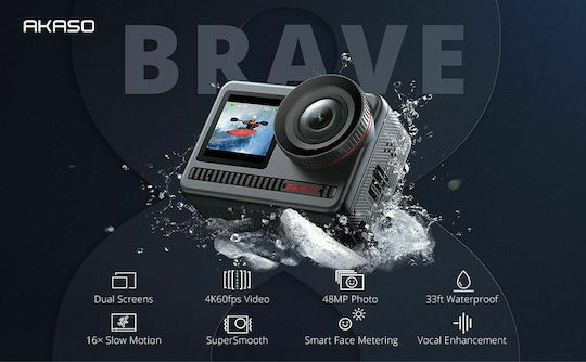 Akaso Brave 8 Action Camera 4K Ultra HD Underwater with Screen 2" Black