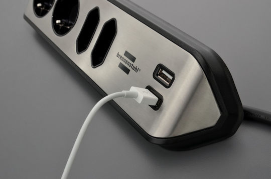 Brennenstuhl Estilo Power Strip 4 Positions with 2 USB-A and Cable 2m Silver