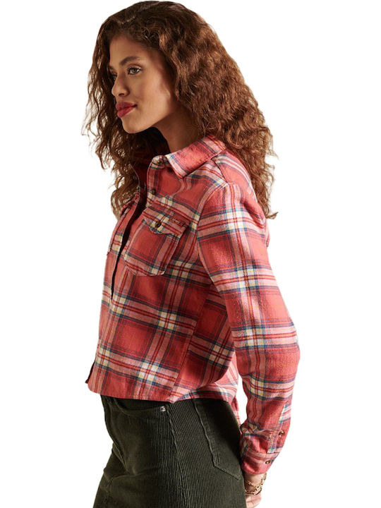Women's Checked Long Sleeve Shirt Paprika Red