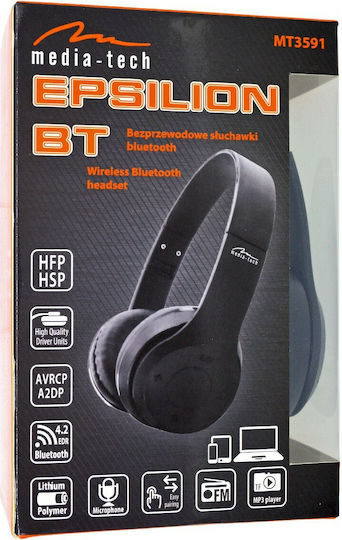 Media-Tech Epsilon BT Ασύρματα / Ενσύρματα On Ear Ακουστικά με Ραδιόφωνο με 8 ώρες Λειτουργίας Μαύρα