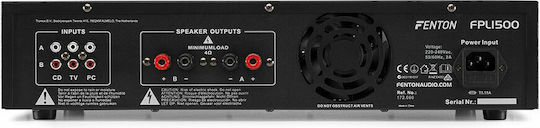 Fenton FPL1500 PA Power Amplifier 2 Channels 1500W/4Ω with Cooling System Equipped with USB/Bluetooth Black