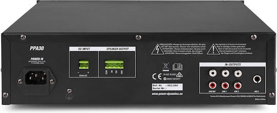 Power Dynamics PPA30 Προενισχυτής Εγκαταστάσεων 5 Καναλιών 30W/8Ω με 1 Ζώνη 30W/100V και Συνδέσεις USB/Bluetooth