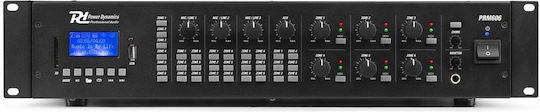 Power Dynamics PRM606 Matrix Интегриран Търговски усилвател с 6 зони 60W/100V и USB/Bluetooth връзки в Черен цвят