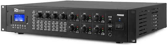 Power Dynamics PRM606 Matrix Интегриран Търговски усилвател с 6 зони 60W/100V и USB/Bluetooth връзки в Черен цвят