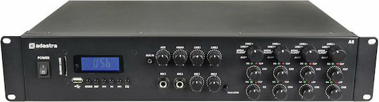 Adastra A8 Leistungsverstärker Kommerzieller Verstärker 8 Kanäle 200W/4Ω 100W/8Ω und USB/FM/Bluetooth-Anschlüssen in Schwarz Farbe