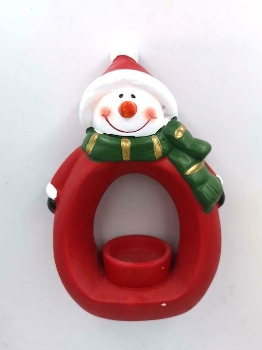 XMASfest Χιονάνθρωπος 20,5x14x7cm Christmas Ceramic Red Κηροπήγιο 20.5x14cm 93-2247