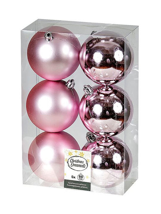 TnS Christmas Plastic Ball Ornament Pink 8x8cm 6pcs