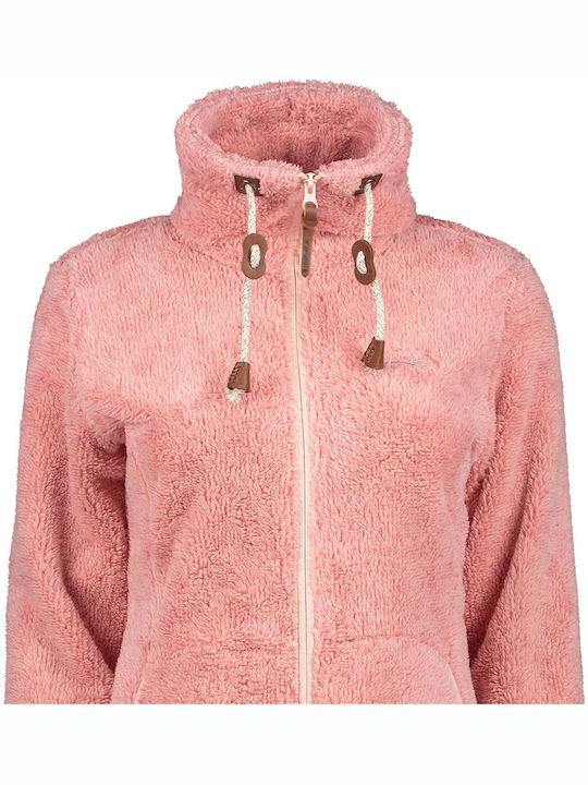Karmen Fleece Γυναικεία Ζακέτα με Φερμουάρ σε Ροζ Χρώμα
