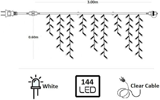 144 Светлини LED 3m. x 60бр Хладен бял тип Дъжд 1бр