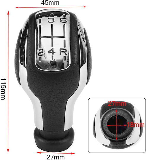 Carman Shift Knob Ταχυτήτων Citroen, 5 Ταχύτητες Δερμάτινο for Citroen C5 Peugeot black