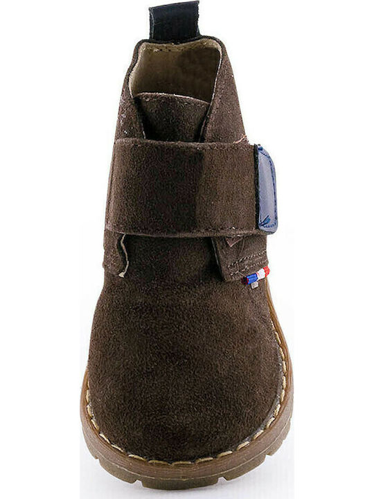 21-086 Lederne Kinderstiefeletten mit Klettverschluss Braun
