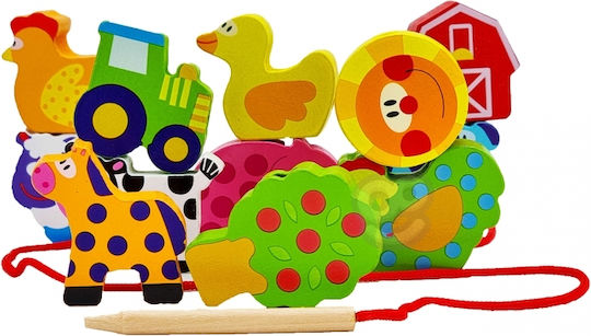 Woopie Συρόμενο Παιχνίδι Παιχνίδι με Κορδόνι Farm Animals από Ξύλο για 24+ Μηνών