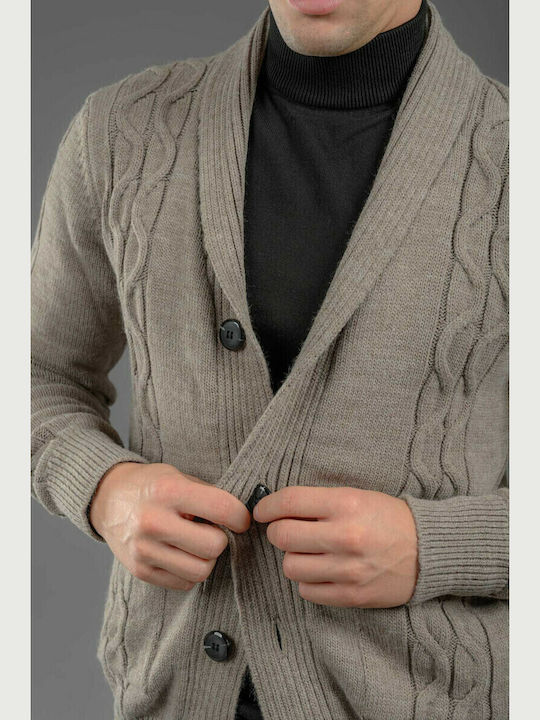 Men's Knitted Cardigan with Buttons Brown