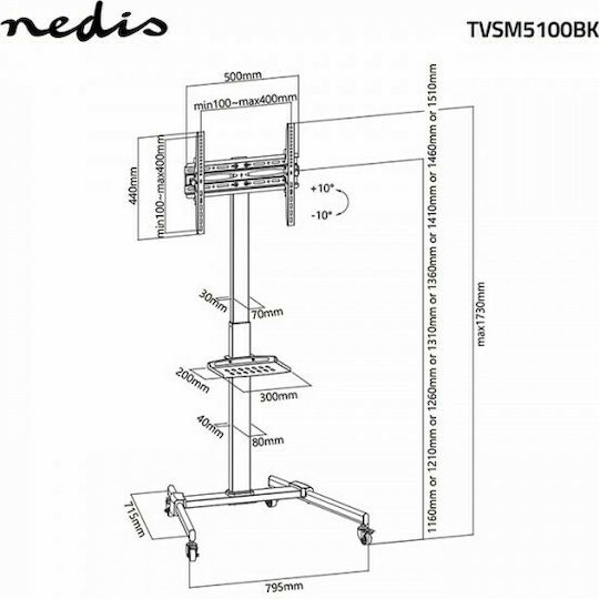 Nedis TVSM5100BK TV Mount Floor up to 55" and 35kg