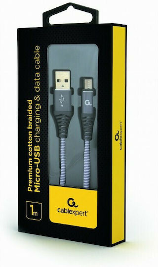 Cablexpert Braided USB 2.0 to micro USB Cable Γκρι 1m (CC-USB2B-AMmBM-1M-WB2)