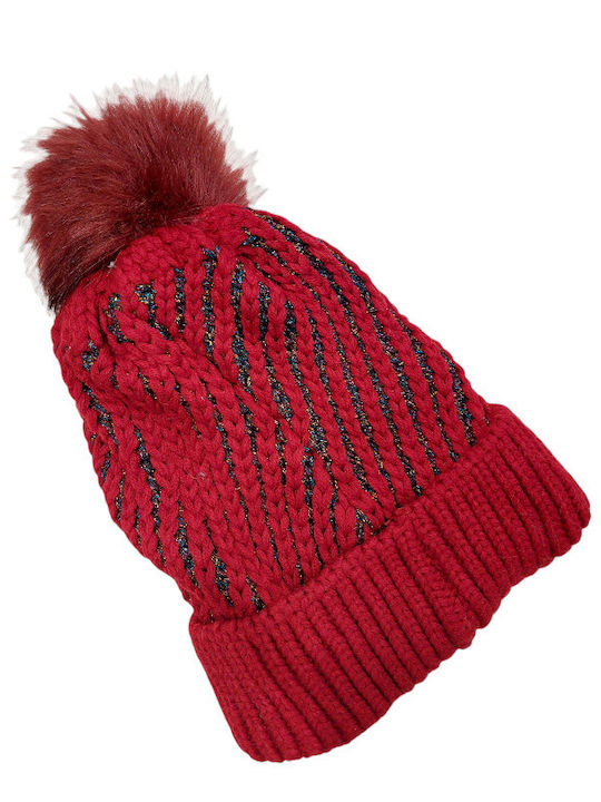 Verde Γυναικείος Pom Pom Beanie Σκούφος σε Κόκκινο χρώμα