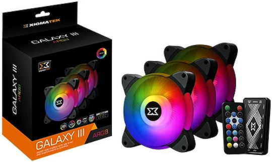 Xigmatek Galaxy III Essential Корпусен вентилатор 120мм с ARGB осветление и връзка 6-pin 3бр Черен