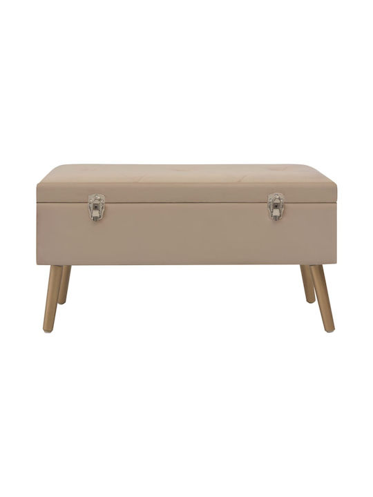 Hocker Bankhocker Mit Stauraum Gepolstert mit Samt Beige 80x34x42cm