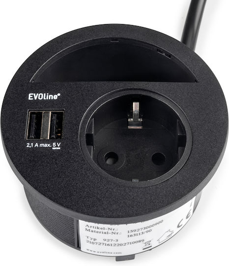Emuca Circle 80 Μονή Χωνευτή Πρίζα Ρεύματος με 2 Θύρες USB Μαύρη