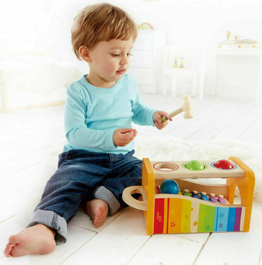 Hape Hammer Toy Interactive Bench with Xylophone, Hammer & Balls made of Wood for 12++ Months (Various Designs/Assortments of Designs) 1pc