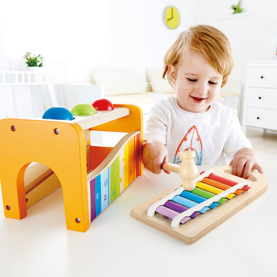 Hape Hammer Toy Interactive Bench with Xylophone, Hammer & Balls made of Wood for 12++ Months (Various Designs/Assortments of Designs) 1pc