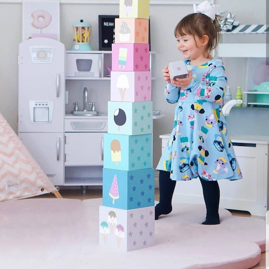 Jabadabado Stacking Toy Stackable Cubes with Cars made of Wood for 24++ Months