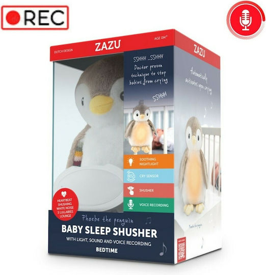 Zazu Sleep Toy Phoebe Penguin made of Fabric with White Noise and Light for 0++ Months
