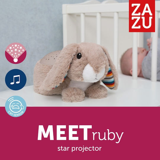 Zazu Играчка за сън Ruby Star Projection от плат с бели шумове и светлина за 0++ месеца