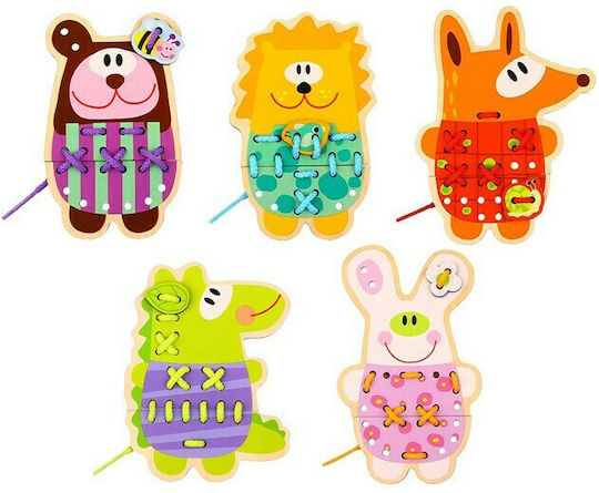 Tooky Toys Lacing Toy Animals with Threads made of Wood for 36++ Months