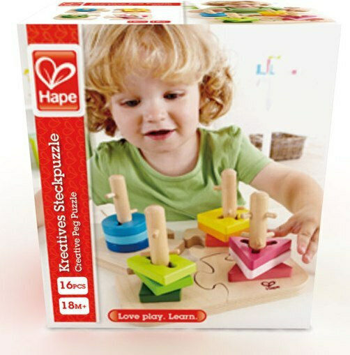 Hape Jucărie de Sortare a Formelor Early Explorer Creative Peg Puzzle din Lemn pentru 18++ Luni