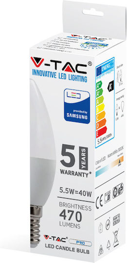 V-TAC VT-226 LED Bulb 5.5W 100mm for Socket E14 and Shape C37 Cool White 470lm