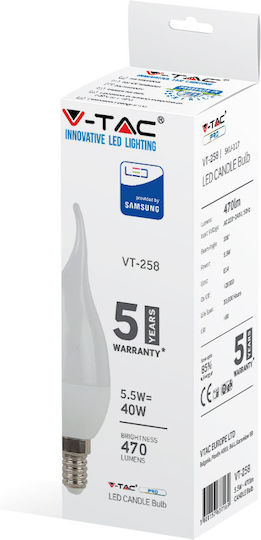 V-TAC VT-258 Λάμπα LED 5.5W για Ντουί E14 Ψυχρό Λευκό 470lm