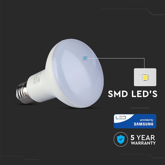 V-TAC VT-280 Λάμπα LED 10W 80mm για Ντουί E27 και Σχήμα R80 Ψυχρό Λευκό 800lm